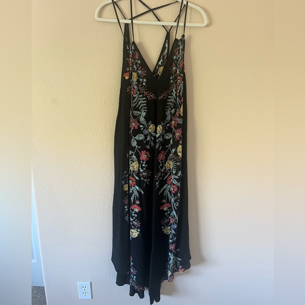 Free people black floral midi slip dress in size XS